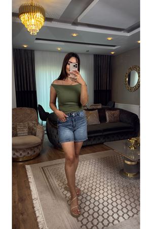 zr likralı kot şort-mavi