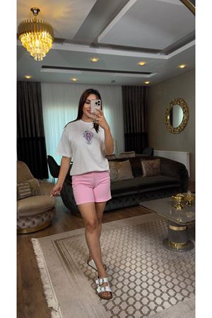 zr likralı kot şort-pembe