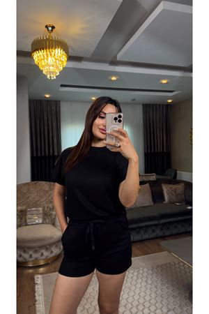 pamuklu şortlu takım-siyah
