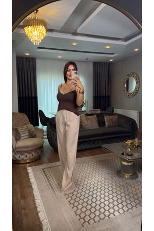 Quzu ayrobin pantolon-bej