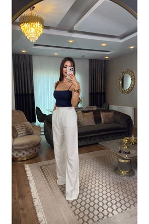 Quzu ayrobin pantolon-ekru