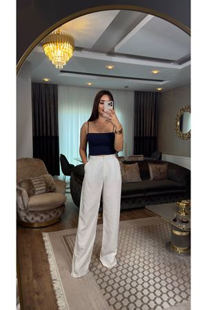 Quzu ayrobin pantolon-ekru