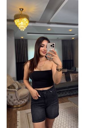 Quzu straplez pedli crop-siyah