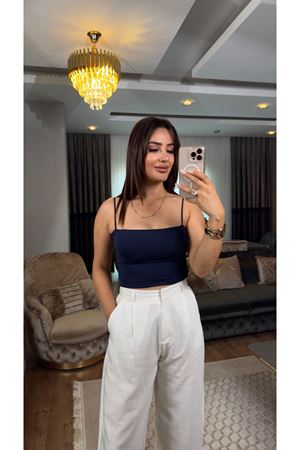 Quzu ip askılı pedli crop-lacivert