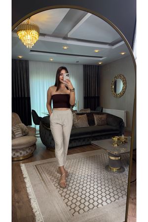 Quzu pamuklu şalvar pantolon-taş