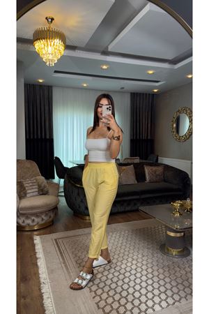 Quzu pamuklu şalvar pantolon-sarı