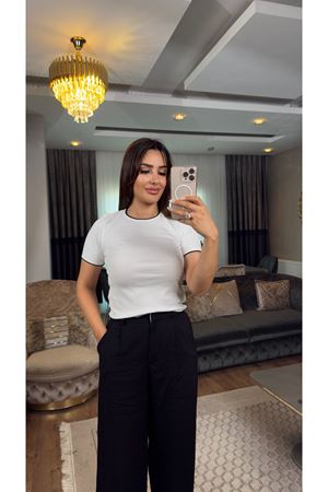 dilvin kontrast yakalı bluz-beyaz