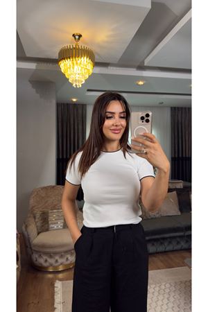 dilvin kontrast yakalı bluz-beyaz