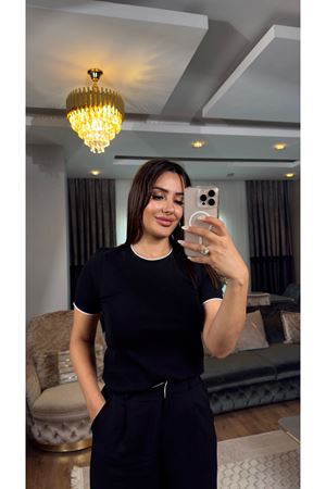 dilvin kontrast yakalı bluz-siyah