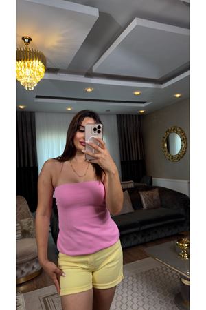 dilvin straplez crop-pembe