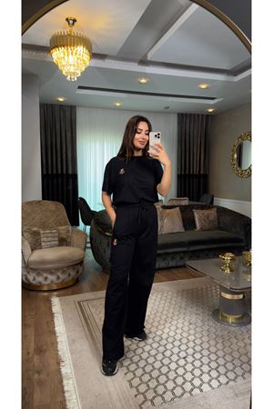 ayıcık desenli eşofman takımı-siyah