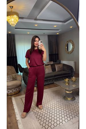 taşlı takım-bordo