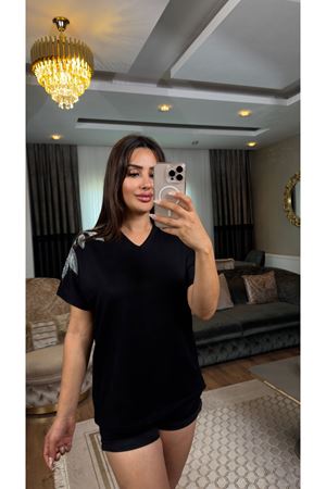 sarmaşık desenli bluz-siyah