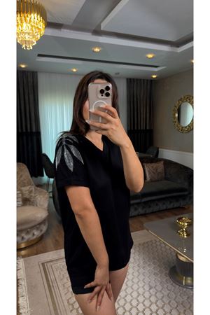 sarmaşık desenli bluz-siyah