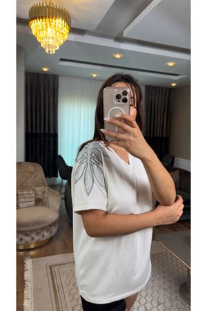 sarmaşık desenli bluz-beyaz