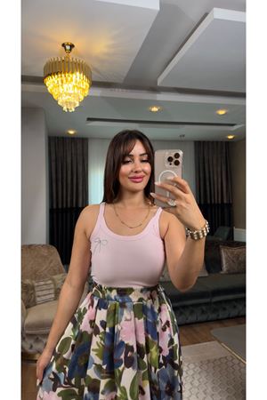 fiyonk taş detay bluz- pudra