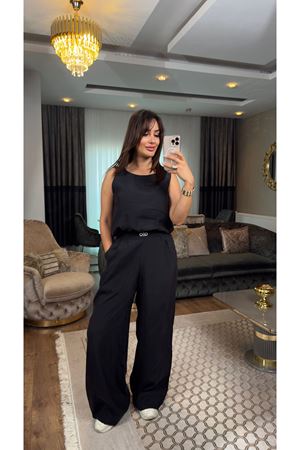 beli lastikli alo işlemeli ikili takım-siyah