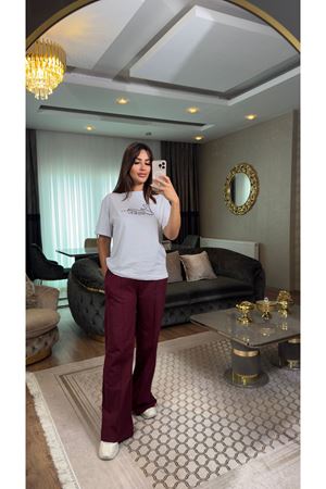 Baskılı pamuklu eşofman takımı-bordo