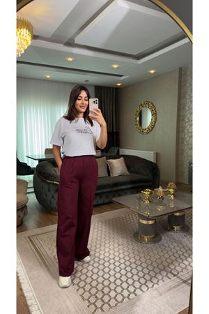 Baskılı pamuklu eşofman takımı-bordo