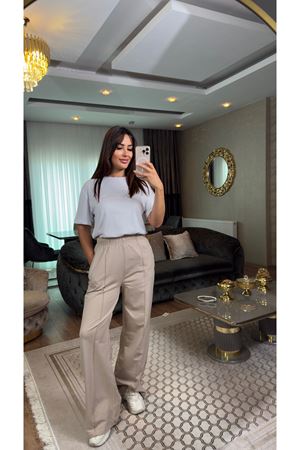 Baskılı pamuklu eşofman takımı-bej