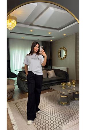 Baskılı pamuklu eşofman takımı-siyah