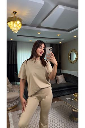 ispanyol paça eşofman takımı-bej