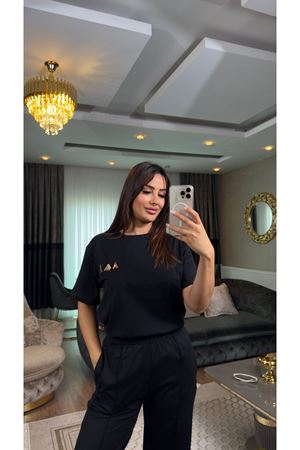 işleme detay basic tişört-siyah