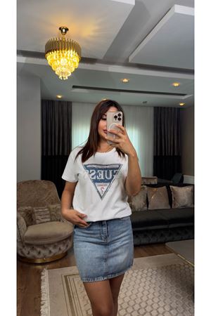 guess taş işlemeli tişört-beyaz