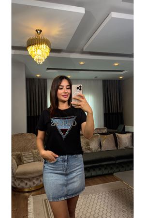 guess taş işlemeli tişört-siyah