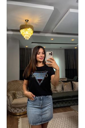 guess taş işlemeli tişört-siyah