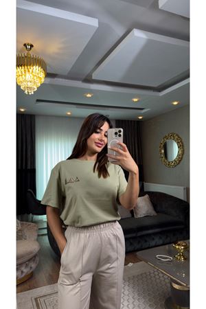 işleme detay basic tişört- haki