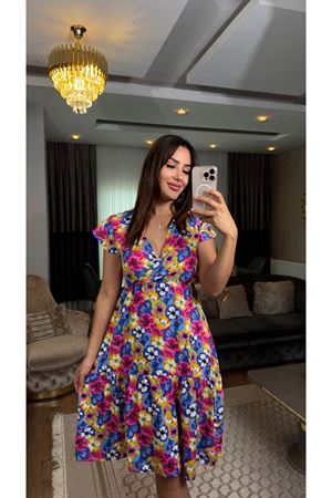 kruvaze desenli elbise-renkli