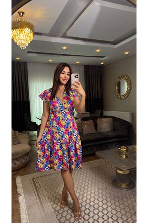 kruvaze desenli elbise-renkli