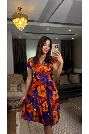kruvaze desenli elbise-turuncumor
