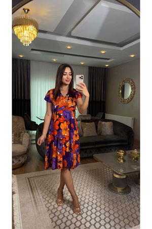 kruvaze desenli elbise-turuncumor