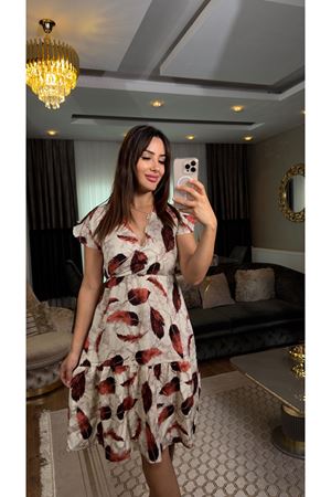 kruvaze desenli elbise-kiremitbej