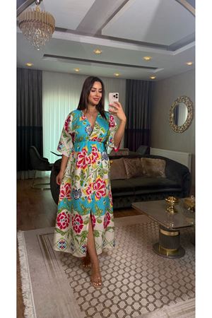 desenli midi boy viskon elbise-okyanusmavi