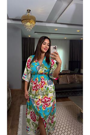 desenli midi boy viskon elbise-okyanusmavi