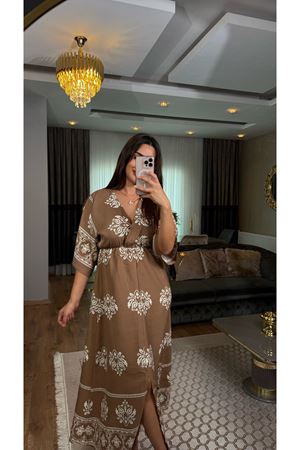 desenli midi boy viskon elbise-vizonbej