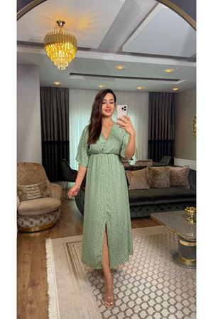 desenli midi boy viskon elbise-çıtır sarıçiçekli