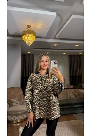 Leopar Desenli Kot Ceket Leopar