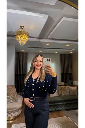 İnci Detaylı Hırka Lacivert 