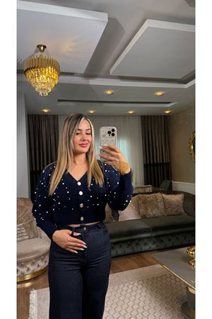 İnci Detaylı Hırka Lacivert 