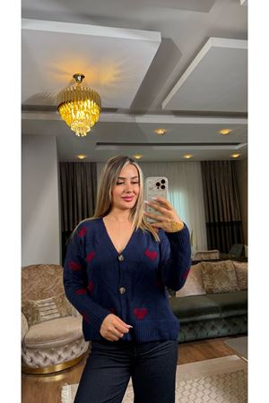 Şardonlu Kalp Desenli Hırka Laci