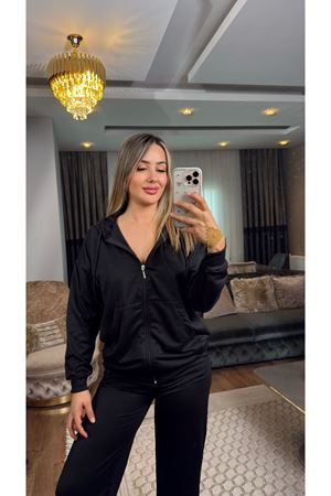 2 İplik Kapşonlu Eşofman Takımı Siyah