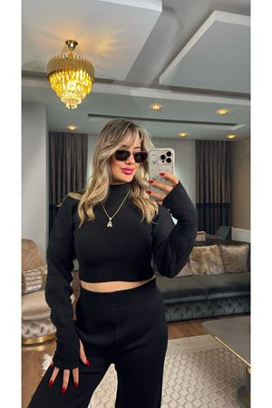 parmak geçmeli triko takım-siyah