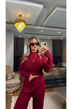 parmak geçmeli triko takım-bordo