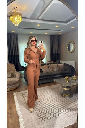 kapşonlu fermuarlı selanik takım-kiremit