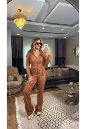 kapşonlu fermuarlı selanik takım-kiremit