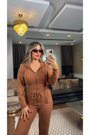 kapşonlu fermuarlı selanik takım-kiremit